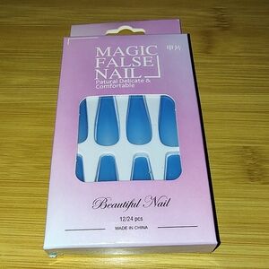 3/$15 Press On Nails Light Baby Blue Medium Coffin Style